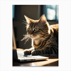 Tabby Cat On Laptop Canvas Print