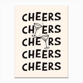 Cheers Cocktail Drinks in Black and Off White Canvas Print