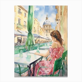 At A Cafe In Valletta Malta Watercolour Canvas Print