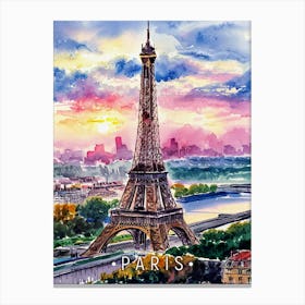 Paris Eiffel Tower Watercolor Painting 1 Canvas Print