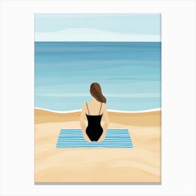 Woman Sitting On The Beach Canvas Print