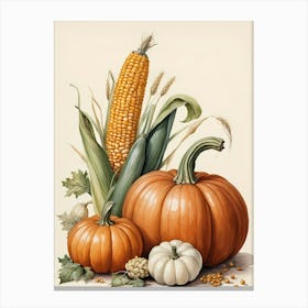 Holiday Illustration With Pumpkins, Corn, And Vegetables (6) Canvas Print