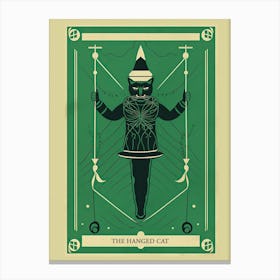 The Hanged Man Cat Green Tarot Card Canvas Print