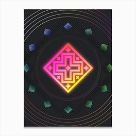 Neon Geometric Glyph in Pink and Yellow Circle Array on Black n.0388 Canvas Print