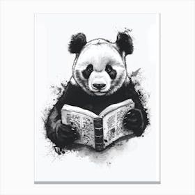 Giant Panda Reading Ink Illustration 1 Canvas Print