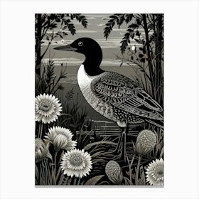 Bird Linocut Common Loon Art 1 7 Canvas Print