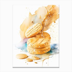 Peanut Butter Cookies Dessert Storybook Watercolour 2 Flower Canvas Print