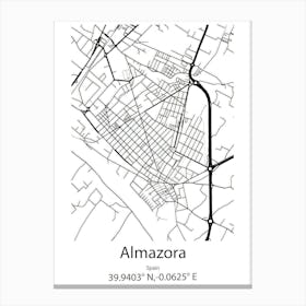 Almazora,Spain Minimalist Map Canvas Print