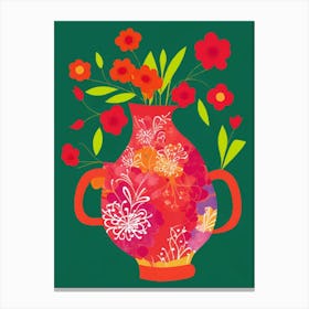 Red Vase With Flowers Canvas Print