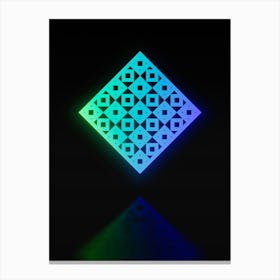 Neon Blue and Green Abstract Geometric Glyph on Black n.0285 Canvas Print
