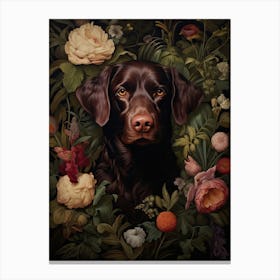 Dog Portrait With Rustic Flowers 0 Canvas Print