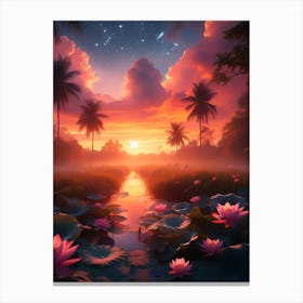 Beautiful Lotus Lake Landscape 10 Canvas Print