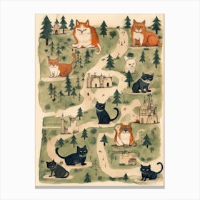 Cats On A Medieval Map Canvas Print