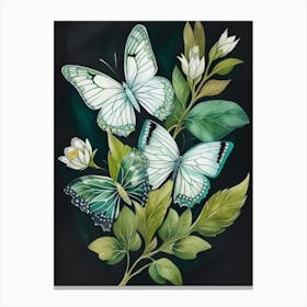 Butterflies On A Black Background Canvas Print