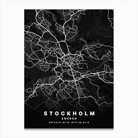 Stockholm Sweden Black Map Canvas Print