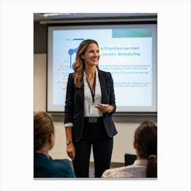 Businesswoman Exuding Confidence Stands At The Forefront Of A Well Attended Training Seminar Audien (1) Canvas Print