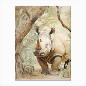 Rhino Under The Tree Vintage Illustration 2 Canvas Print