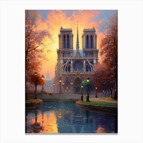 Sunset At Notre Dame Canvas Print