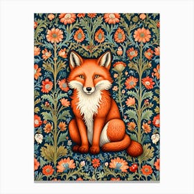 Fox In Floral Pattern Canvas Print