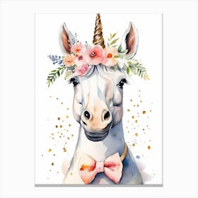 Baby Unicorn Flower Crown Bowties Woodland Animal Nursery Decor (15) Canvas Print