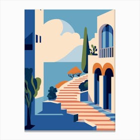 Flat Vector Santorini Serenity Greece 3 Canvas Print