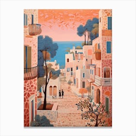 Ibiza Spain 2 Vintage Pink Travel Illustration Canvas Print