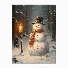 Snowman In The Woods Canvas Print