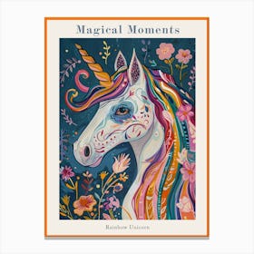 Colourful Unicorn Folky Floral Fauvism Inspired 4 Poster Canvas Print