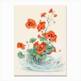 Great Wave With Nasturtium Flower Drawing In The Style Of Ukiyo E 4 Canvas Print