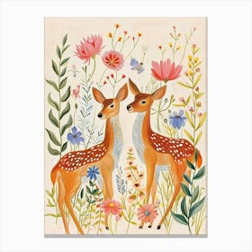 Folksy Floral Animal Drawing Deer 5 Canvas Print