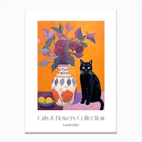 Cats & Flowers Collection Lavender Flower Vase And A Cat, A Painting In The Style Of Matisse 2 Canvas Print