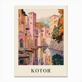 Kotor Montenegro 2 Vintage Pink Travel Illustration Poster Canvas Print