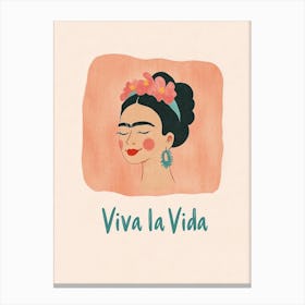 Frida Kahlo Viva La Vida Text, Pastel Portrait Illustration Canvas Print