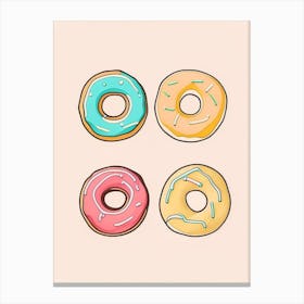 Donuts Dessert Minimal Line Drawing 1 Flower Canvas Print