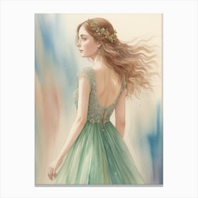 Girl In A Green Dress Canvas Print
