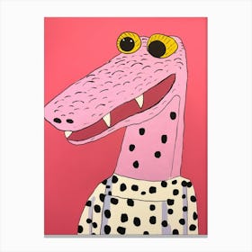 Pink Polka Dot Alligator 4 Canvas Print