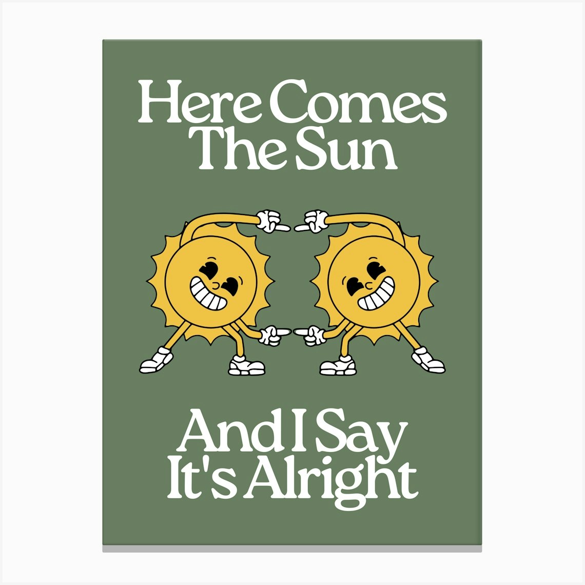 Here Comes The Sun Art Print | Vintage Retro Music Art Print | Green Nursery Wall Art | 60’s 70’s Art Print | Sun Decor | Sun Canvas Print by