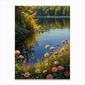 Flowers By The Lake Canvas Print