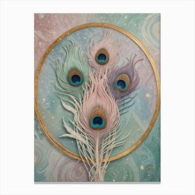 Cosmic Pastel Peacock Feathers Canvas Print