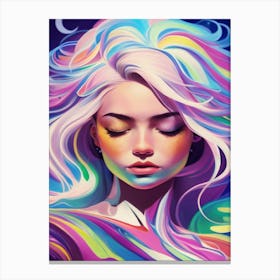 Elegant Woman Face With Rainbow Hair. Canvas Print