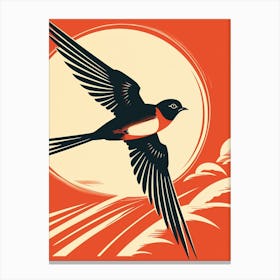 Vintage Bird Linocut Barn Swallow 1 Canvas Print