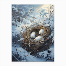 Birds In Nest Winter 2 Canvas Print