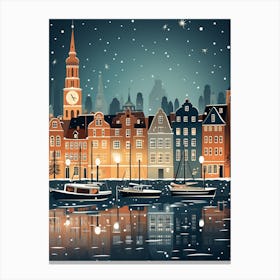 Winter Travel Night Illustration Copenhagen Denmark 4 Canvas Print