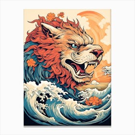 Lion Animal Drawing In The Style Of Ukiyo E 3 Canvas Print