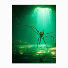 Anthropomorphic Water Spider Exuding An Enchanting Luminescence Limbs Poised Whimsically Reflectin Canvas Print