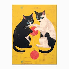 Two Cats Playing With Yarn Canvas Print