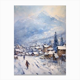 Vintage Winter Painting Zermatt Switzerland 1 Canvas Print