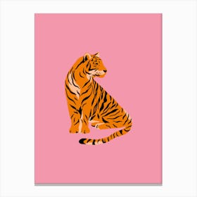 Tiger On Pink Background 1 Canvas Print