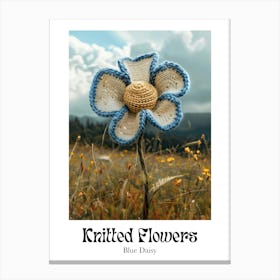 Knitted Flowers Blue Daisy 3 Canvas Print
