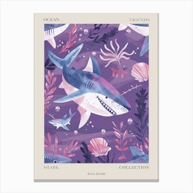 Purple Blue Shark Illustration 3 Poster Canvas Print